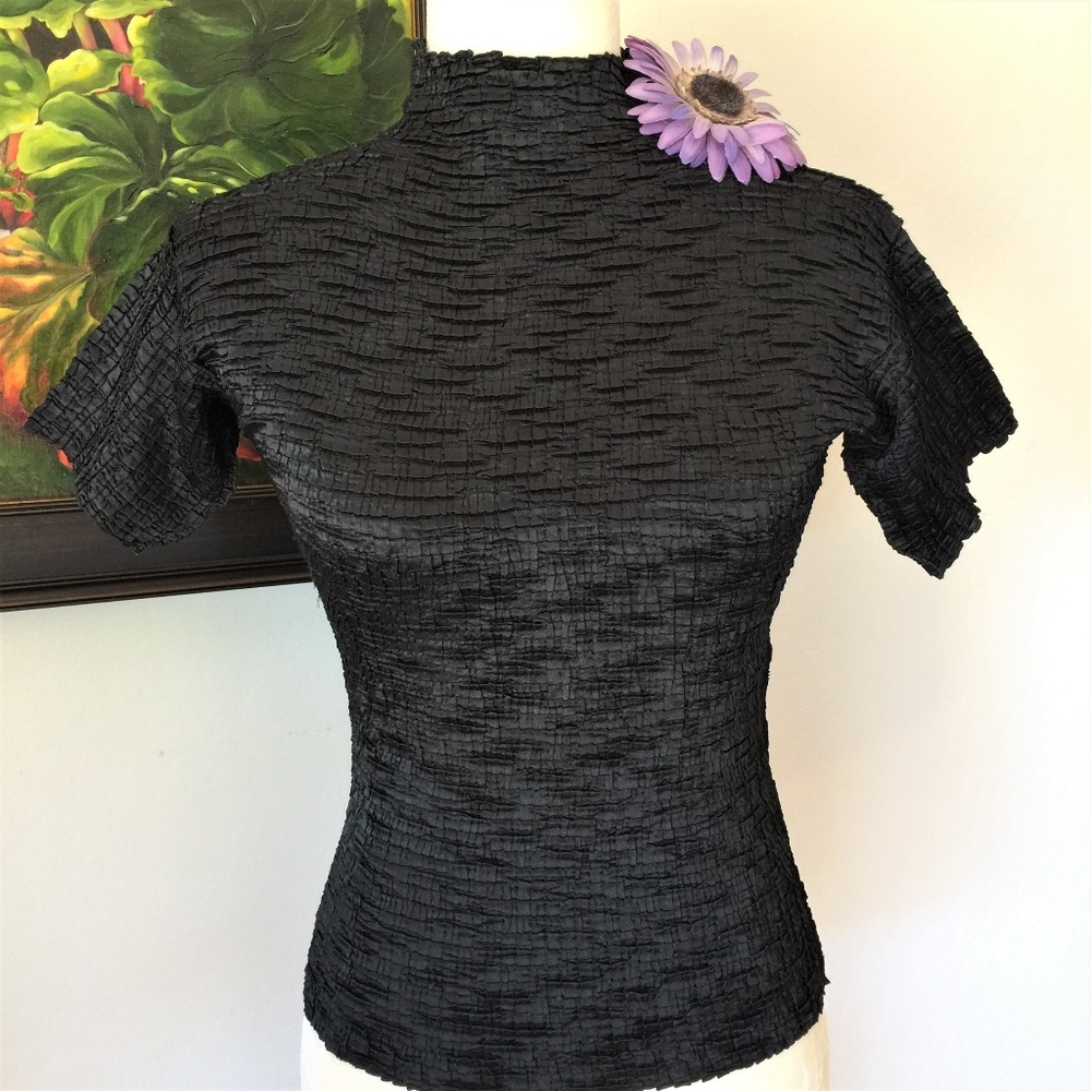 * SOLD* STRETCHY SILKY MOCK NECK TOP - Picture 1 of 8